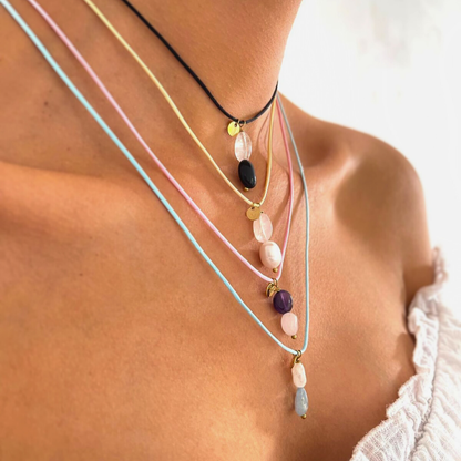 Rosenquarz Halskette mit Amethyst