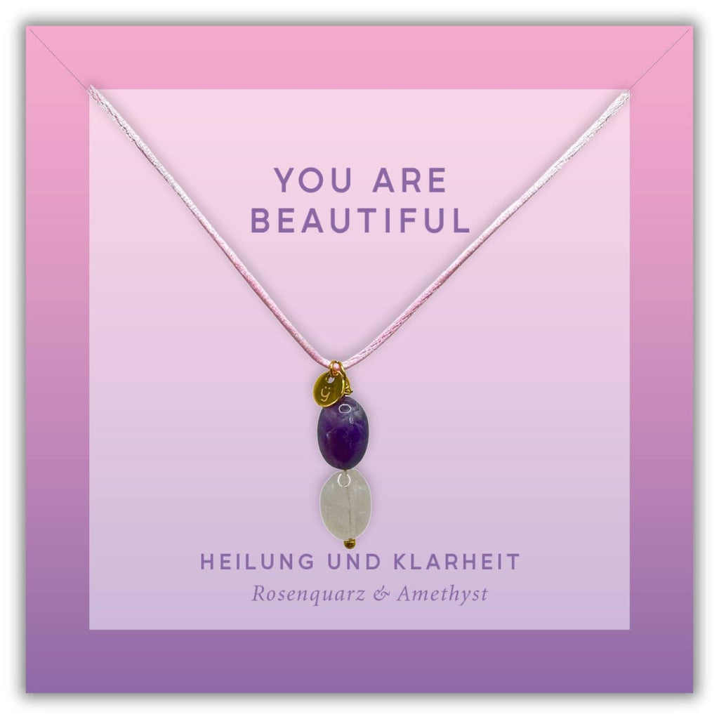 Rosenquarz Halskette mit Amethyst