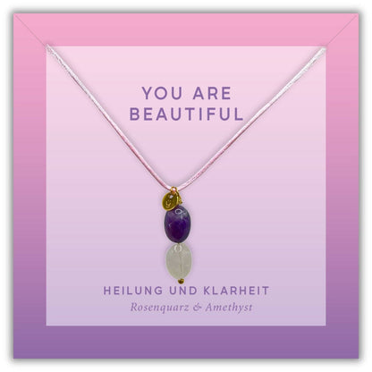 Rosenquarz Halskette mit Amethyst