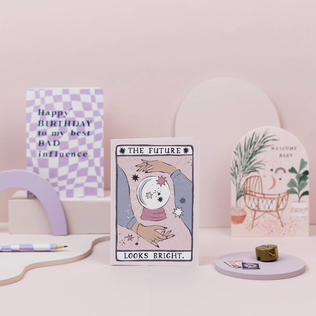 Glückwunschkarte „The Future Looks Bright“ mit Tarot-Motiv