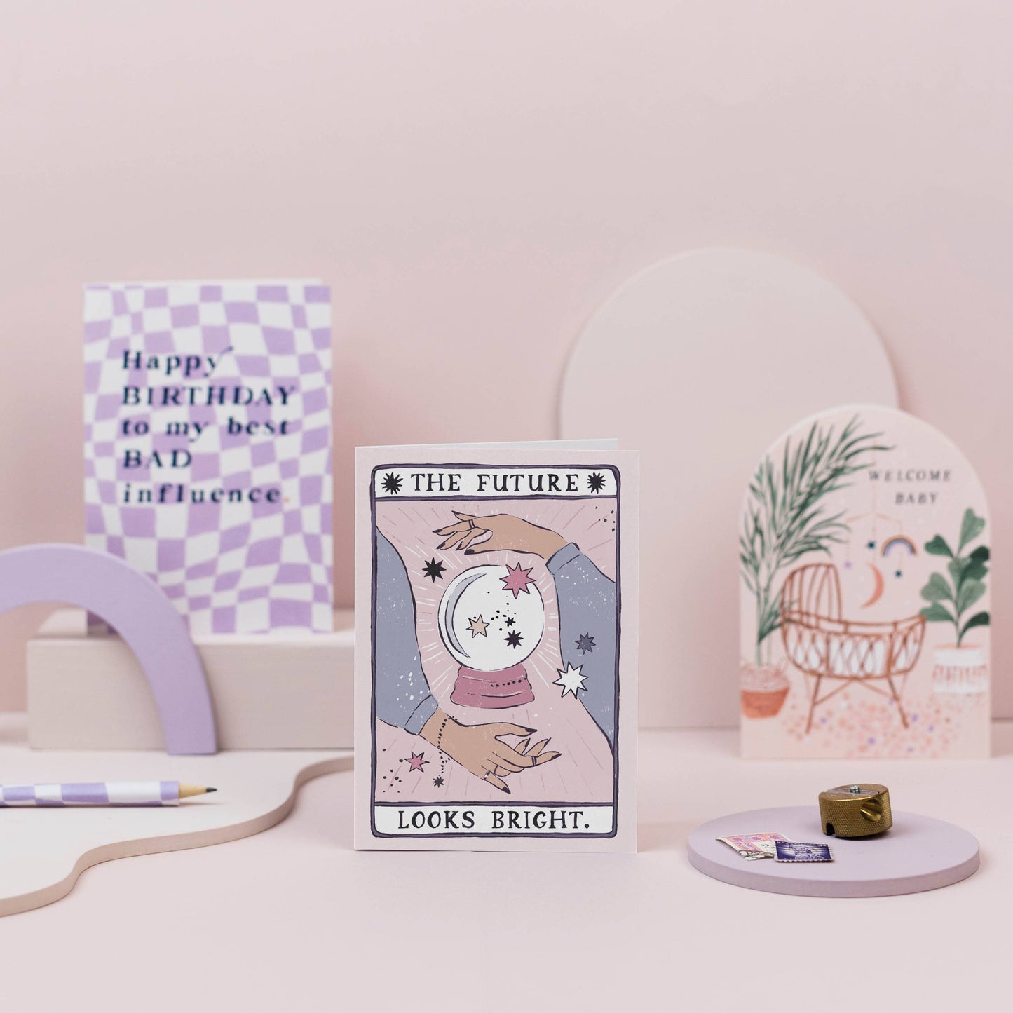 Glückwunschkarte „The Future Looks Bright“ mit Tarot-Motiv