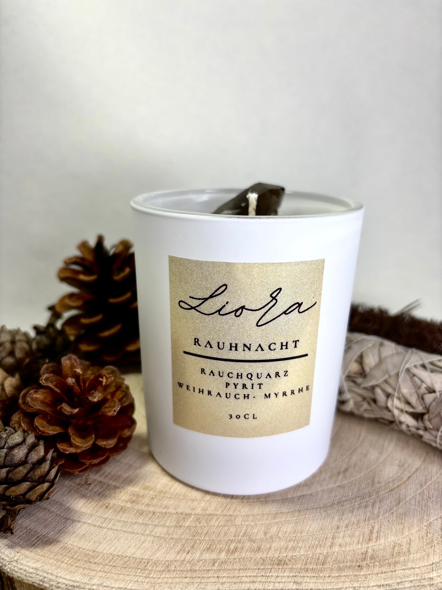Kristallkerze - *Rauhnacht*  Rauchquarz & Pyrit