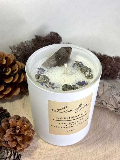 Kristallkerze - *Rauhnacht*  Rauchquarz & Pyrit