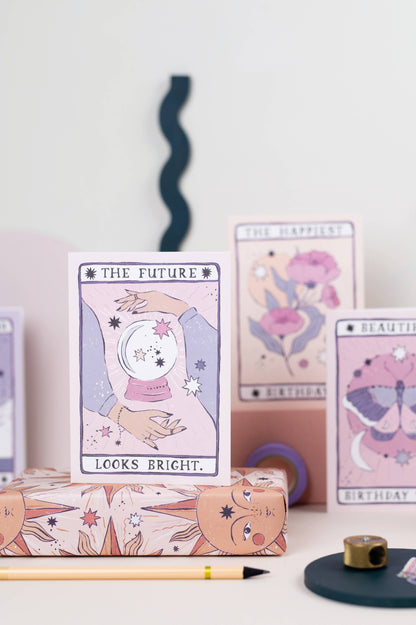 Glückwunschkarte „The Future Looks Bright“ mit Tarot-Motiv